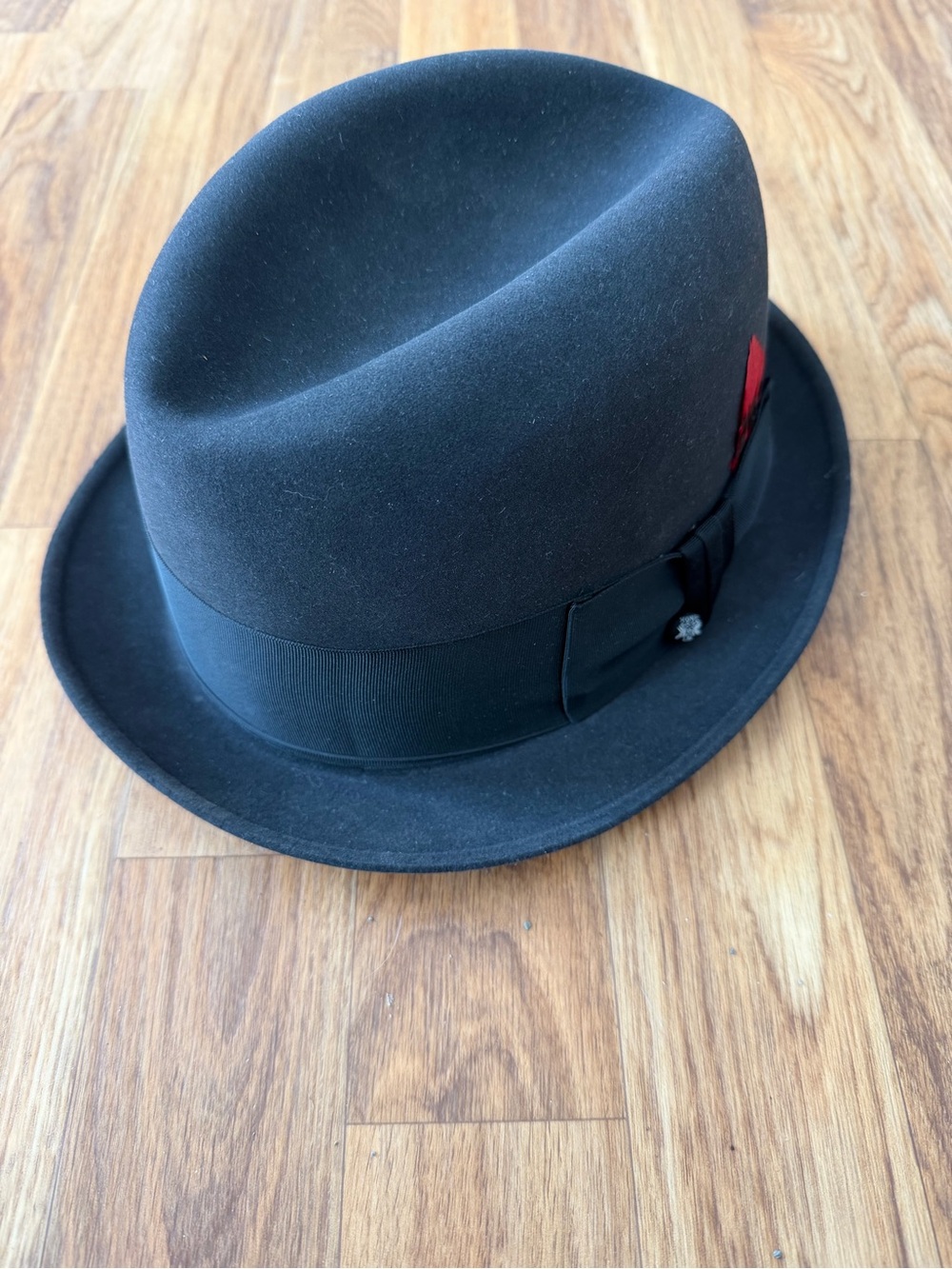 Knox Hallmark Series Black Fedora with Red Feather Accent